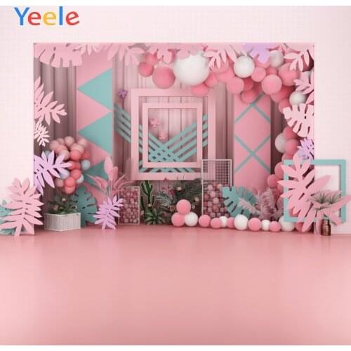 Wedding Photocall Pink Balloon Tropical Palm Tree Birthday Backdrop Vinyl White Photography Background For Photo Studio Shoot