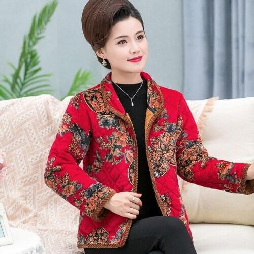 Middle-aged Women Winter Cotton Jacket 2021 Mother Warm Gold Velvet printing short Coat Female Parkas Outerwear Large Size