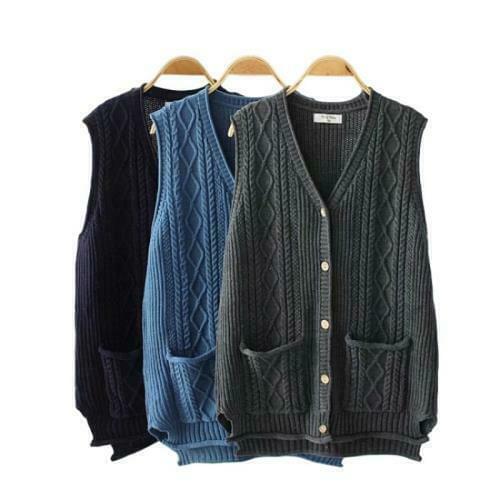 Womens Sweater Vest Twist-knit Waistcoat Cardigan Sleeveless 2XL 3XL 4XL Gilet D