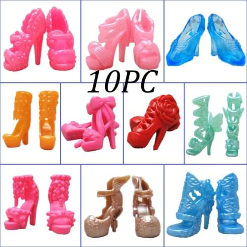 10pairs/set Fashion High-heels Shoes For Barbie Doll Sandals 1/6 Doll Shoes For Barbie Dolls Outfit Dress Lots of Designs Gifts