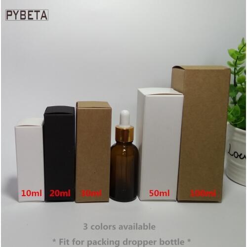 100pcs-10ml/20ml/30ml/50ml/100ml White Black Kraft Paper Box for Dropper Bottle Essential Oil Sprays sample valve tubes package