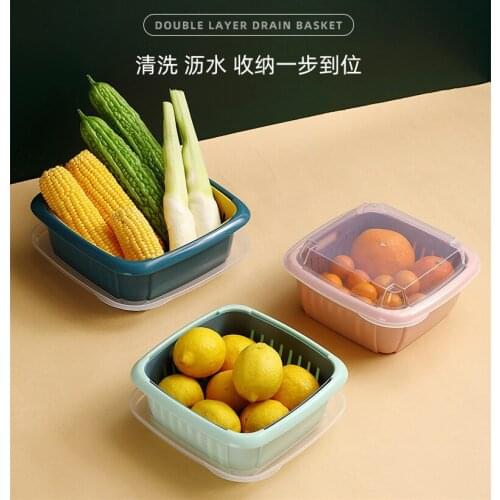 2021 Kitchen Crisper Double-layer Drain Basket, Multifunctional Sealed Box, Fruit and Grains, Household Fruit Storage Box