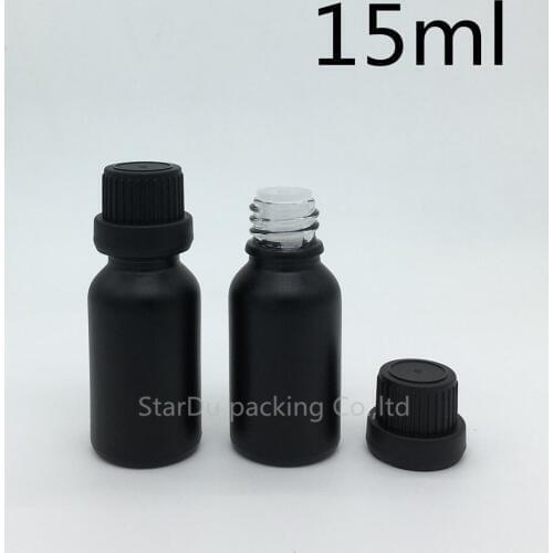 240pcs 15ML Black Frosted Glass Bottle 15ml Vials Essential Oil Bottle black tamper evident cap Perfume bottle