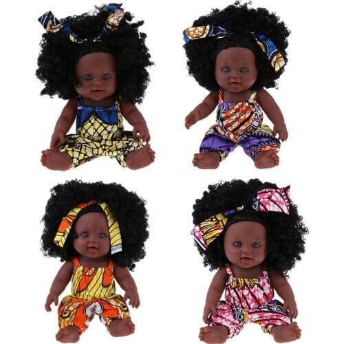 30cm Vinyl African Newborn Baby Girl Doll Toy Lifelike Reborn Baby Doll Toys Birthday Christmas Gift for Children Kids Toddler