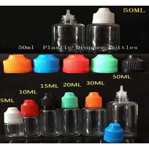 50ml PET Empty Plastic Dropper Bottle for e liquid With Childproof Cap& Tip LDPE Transparent 50pcs