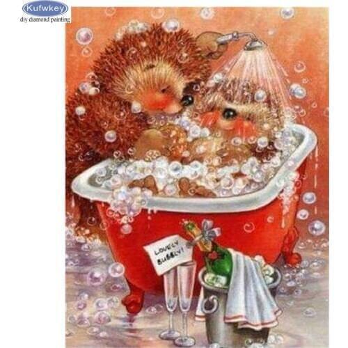5D Diamond Embroidery Cartoon hedgehog Bath DIY Cross Stitch Diamond Painting Rhinestone Diamond Mosaic Bathroom decoration art