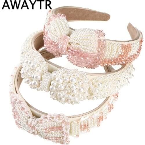 AWAYTR Luxury Pearl Headband Fashion New Bow Catwalk Hairbands Temperament Ball Wild Personality Hair Band Hair Accessories