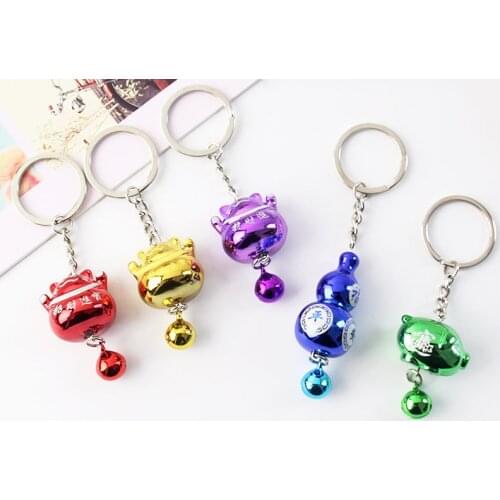 Lovely Cartoon Lucky Cat Bells Keychain for Childrens Gift Purse Charms Pendant Women Handbag Charms Pendant Gourd Pig Key Ring