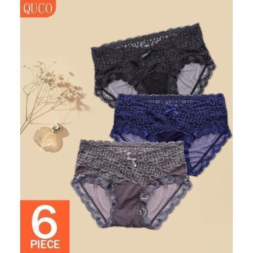 QUCO Brand 6 Pcs/lot Seamless Womens Underwear Low-Rise Sexy Lace Panties Women Briefs Breathable Adult Lingerie Sexy Thong Hot