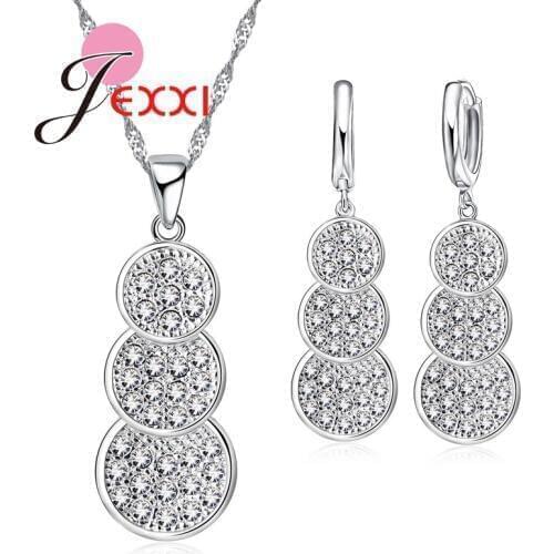 Fast Shipping Engagement Jewelry Sets Womens Wedding CZ Crystal Pendants Necklace and Drop Earrings for Women