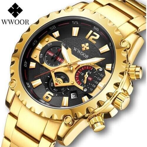 WWOOR New Creative Watches For Men 2021 Top Brand Luxury Gold Black Quartz Watch Men Sport Waterproof Wrist Watch Relojes Hombre