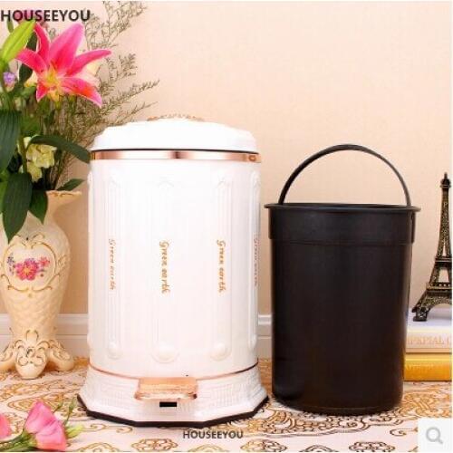 European Luxury White Stainless Steel Metal Rubbish Bin Waste Bin with Foot Pedal Garbage Bin for Home Decor 10/6L