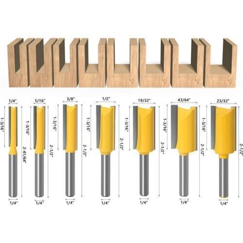 1/7Pc 1/4 Shank Flush Trim Router Bit Straight Knife Woodworking Clean Engraving Milling Cutter For Wooden Worker Trimming Knife