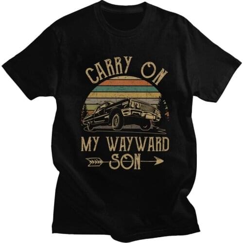 Supernatural T Shirts Short-Sleeve Cotton Tshirt Streetwear T-shirt Vintage Carry On My Wayward Son Tee Tops Slim Fit Apparel