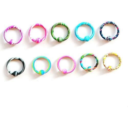 16G Stainless Steel New Color Hoop Nose Eyebrow Lip Tragus Earring Captive Bead Ring Wholesale Body Piercing Jewelry Mix 100pcs