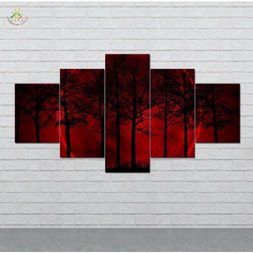 Red Sky Planet Trees Wall Art HD Prints Canvas Art Painting Modular Picture And Vintag Poster Canvas Painting 5 Pieces
