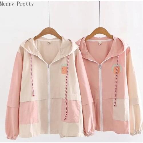 Women Cartoon Print Coats And Jackets 2021 Spring Long Sleeve Zipper Hooded Coat Harajuku Jacket With Pockets Female Outerwear