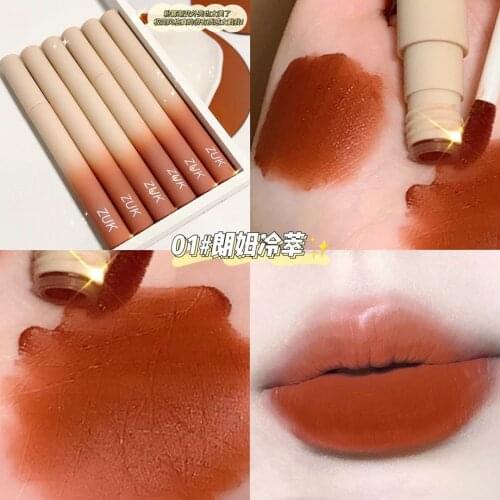 ZUK matte lip gloss women nude makeup cosmetic long lasting waterproof silky rose brown orange liquid lipstick AC430