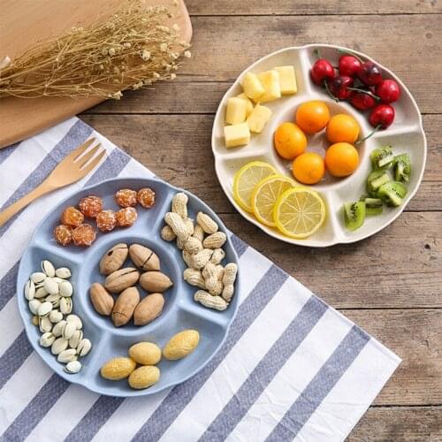 Y1UD Multi-function Plastic Fruit Plate Dessert Tray Plate Snack Dish 6 Compartments