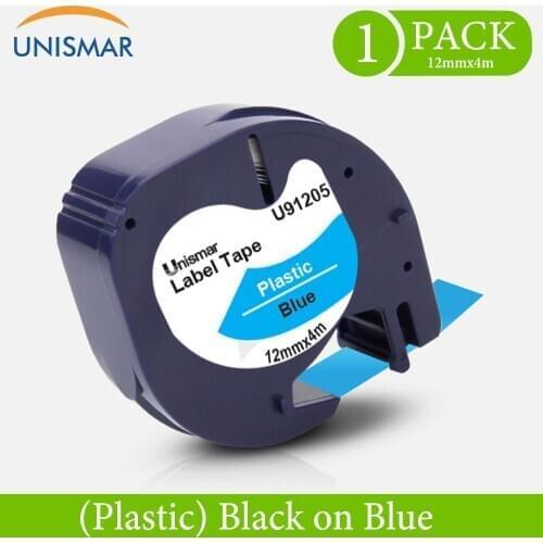 Unismar 91205 91335 91225 Black on Blue Label Tapes Plastic Compatible DYMO Letratag 12mm Label Printer Sticker for LT100 2000