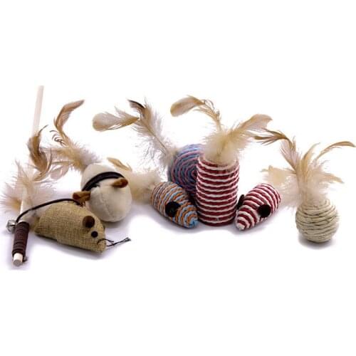 New Pet funny cat stick 7 piece set Funny cat combination set Small fish wood rod mouse funny cat stick cat toy