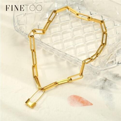 Punk Square Chain Paper Clip Lock Necklace Hip Hop Thick Chain Choker Necklace for Women Collar Steampunk Statement Jewelry