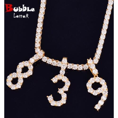 Zircon Tennis Number Necklaces & Pendant For Men/Women Gold Color Fashion Hip Hop Jewelry with 4mm Tennis Chain