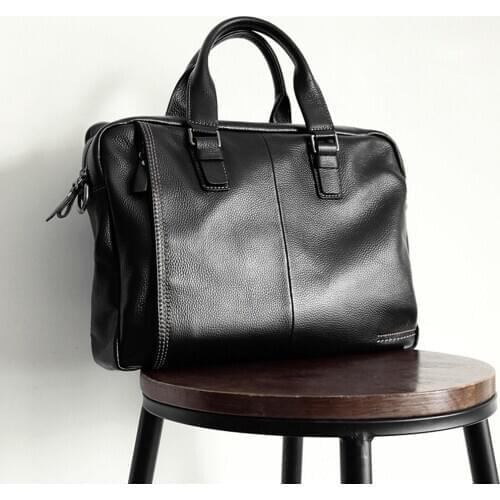 2020 New Natural Cowskin 100% Genuine Leather Mens Briefcase Fashion Large Capacity Business bag Black Male Shoulder Laptop Bag