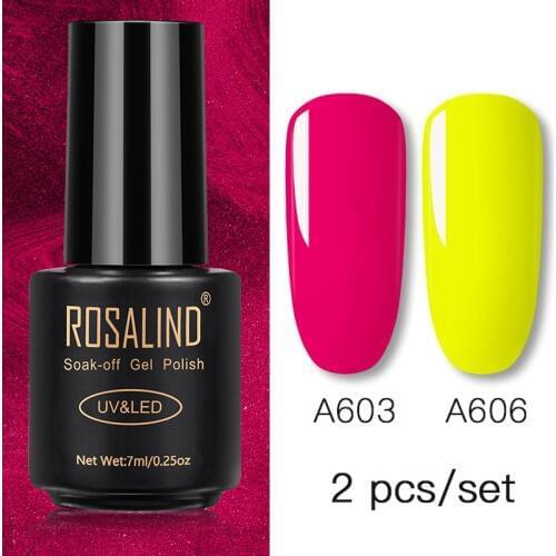 ROSALIND 2PCS Nail Set For Manicure Color Gel Nail Polish Kit Soak Off UV Lamp Semi Permanent Nails Art Lacquer Base Top Lacquer