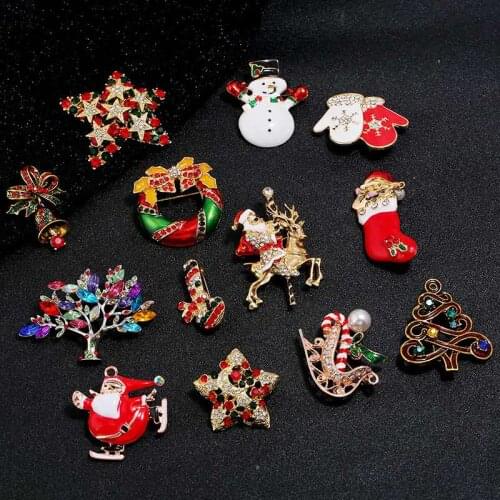Santa Claus Tree Snowman Elk Drop Brooches Emo Grunge Cubic Zirconia Brooch for Women Men Couple Christmas Jewelry Gifts Broche