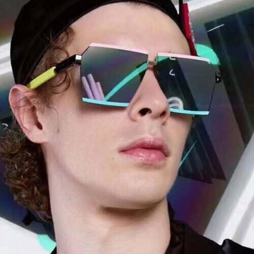 2020 Flat Top Sunglasses Women Oversize Vintage Square Fashion Yellow Pink Sun glasses Men Rimless Large Frame UV400 Shades