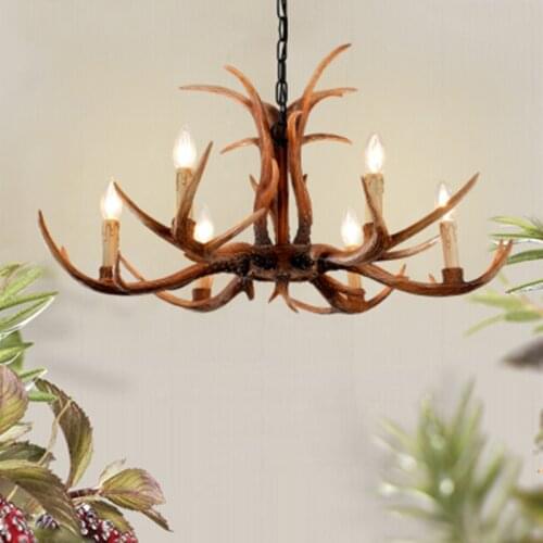 6/8/10 Head Modern Antlers Chandelier Light American Resin lamp Candle Chandelier for Living Retro Brown Deer Horn Lamps Fixture
