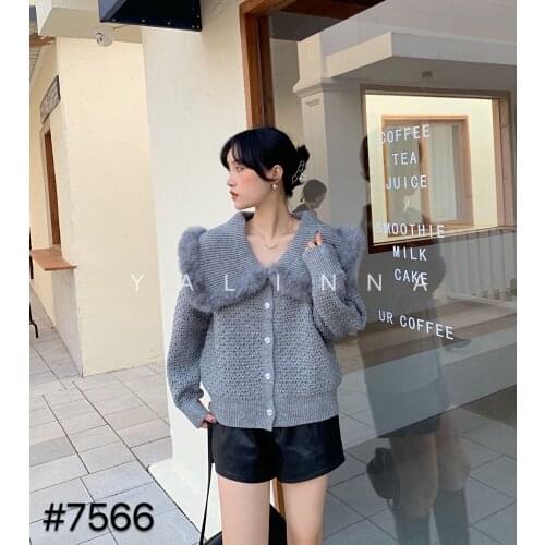 "Women 's sweater fashion big lapel rabbit fur trim single - breasted knitted cardigan 2020 winter new Women' s sweater