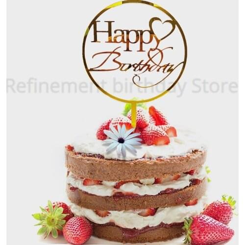 New Unique Happy Birthday Cake Topper Round heart Boy girl Acrylic Cupcake topper For Baby Shower Cakes Dessert Decoration Gifts
