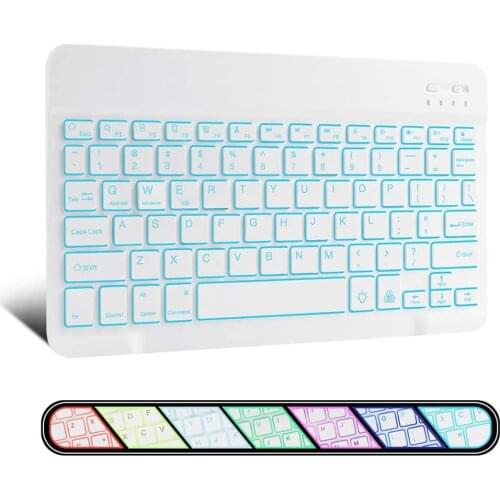 Ultra-Slim Wireless Bluetooth Keyboard 7 Colors Backlit Universal Rechargeable Keyboard Compatible with iOS Android Windows