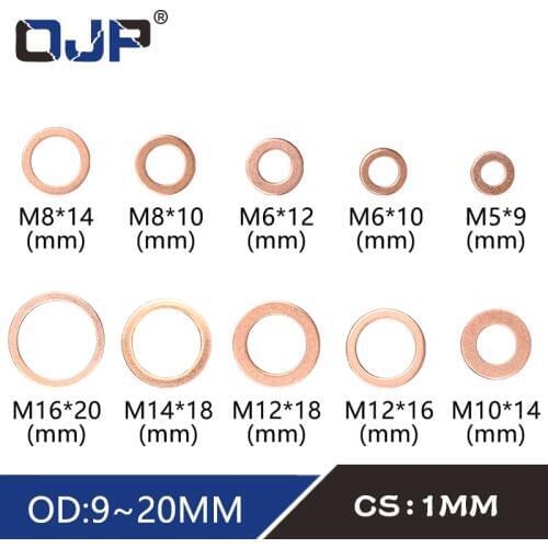 20Pcs DIN7603 M5 M6 M8 M10 M12 M14 M16 T3 O Ring Gasket Sealing Ring Copper Washer For Boat Crush Washer Flat Seal Ring Fitting
