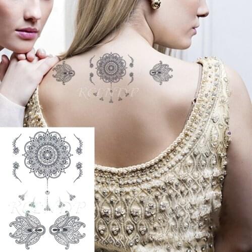 Waterproof Temporary Tattoo Sticker flower lotus mandala henna mehndi tatto stickers flash tatoo fake tattoos for girl women 7