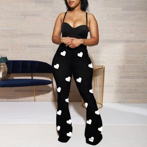 Plus Size High Waist Indie Jeans Fashion Y2k Flare Pants Heart Print Women 2021 New Spring Autumn Street Vintage Trousers Sexy