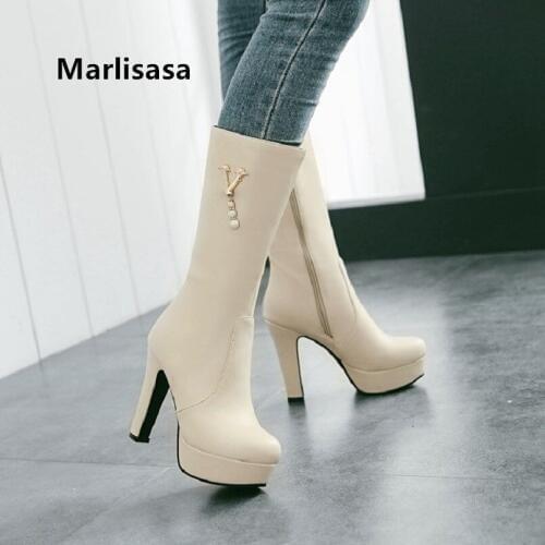 Botas Femininas Women Cute Comfortable Beige Pu Leather High Heel Boots Ladies Casual Black High Quality Autumn Boots G2339
