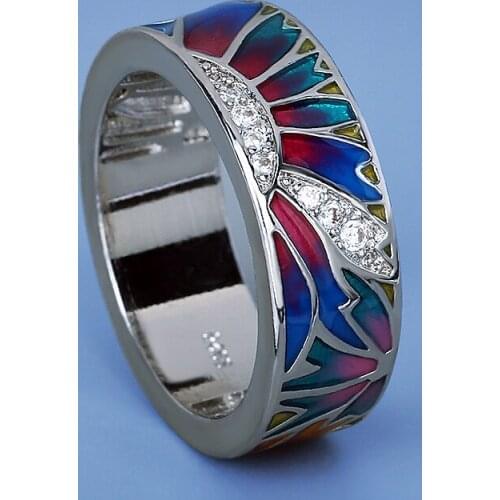 Fashion Luxury 925 Silver Blue Epoxy Enamel Sweet And Romantic For Ladies Handmade Ring Birthday Party Outing Jewelry