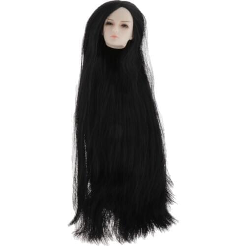 1/6 Head Sculpt W/ Black Straight Hair For Male Doll DIY Replacement Parts