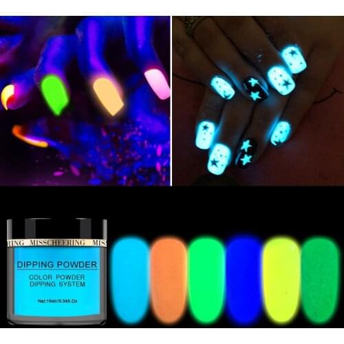 1 Box Neon Phosphor Powder Nail Glitter Powder 10 Colors Dust Luminous Pigment Fluorescent Powder Nail Glitters Glow in the Dark
