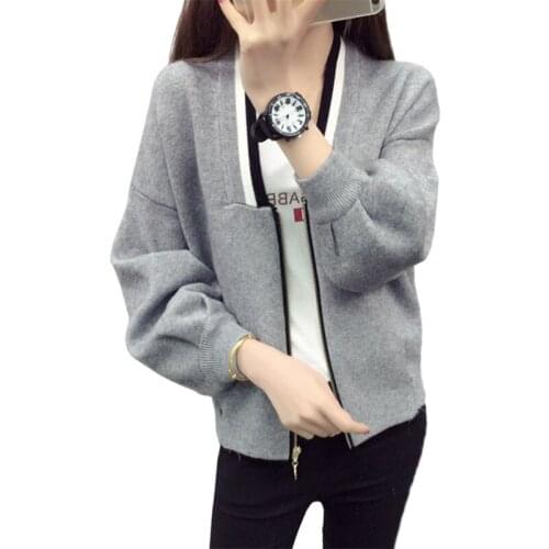 2021 Spring Autumn New Sweater Women V-neck Zipper Short Cardigan Coat womens Fashion Baseball Jacket Clothing Vestidos MMY229