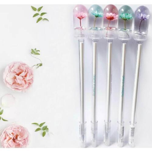4pcs Dried Flower Gelpen New Product Colorful Lotus Creative Stationery Retro Student Office Signature Decoration Neutral Pen