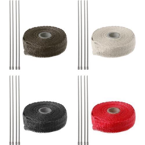 5M Car Motorcycle Turbo Manifold Heat Exhaust Wrap Tape Thermal Stainless Ties