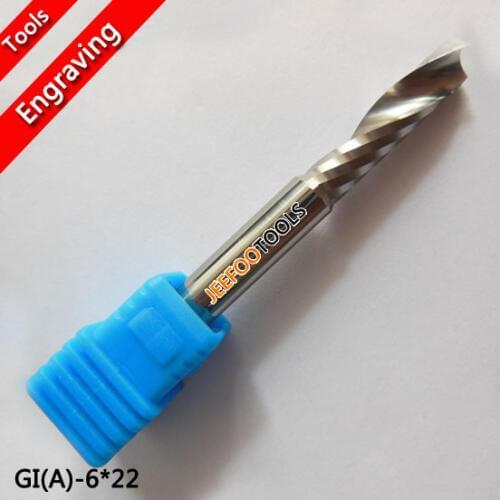 6*22mm Precision One Flute Carbide Spiral End Milling Tools, Router Bits, CNC Engraving Bits on Acrylic A Series