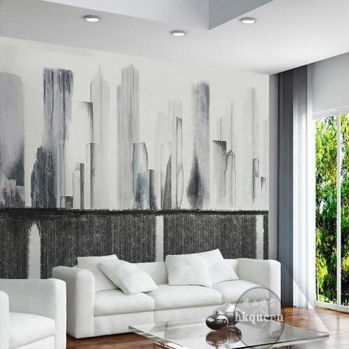 3D Black White City Construction Abstract Painting City Landscape Wall Paper Murals for Living Room Decor Architecture Building