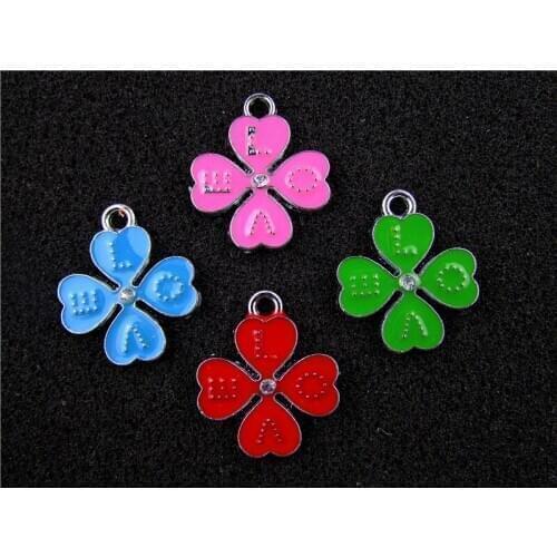 AE656 Mix Color 20Pcs Alloy Metal Enamel Luck Leaf Charms Pendant 24x21mm