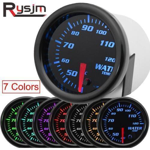 52mm 2" 7 Colors Auto Water Temp gauge LED Smoke Face Water Temperature Meter With Sensor Motorcycle Car Meter Voltmeter 24v