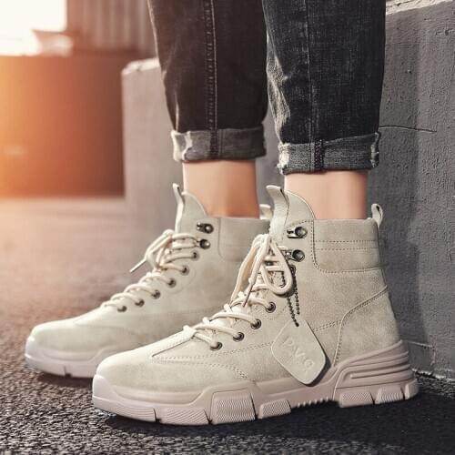 Autumn Winter Men Martin boots High Top leather wool liner warm Desert boots Male Retro anti-skid walking Trekking sports shoes